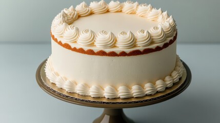 A 3D animation of a cake rotating on a stand, showing the intricate icing and design from all angles, 3D animation, cake rotating, icing design