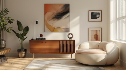 Modern living room home interior with cozy chair and furniture