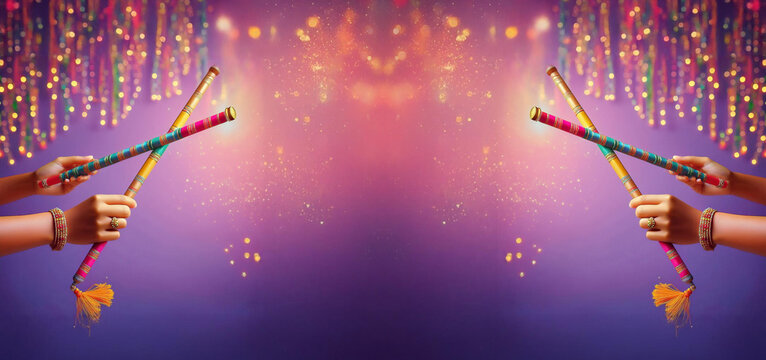 Dandiya night banner, Indian festival, garba dance, party, 