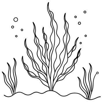 black and white seaweed underwater scene clip art preview