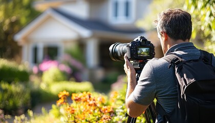 A photographer captures stunning images in a beautiful garden setting, showcasing the art of photography and nature's beauty.