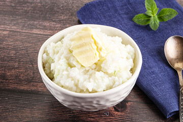 Homemade rice porridge with butter