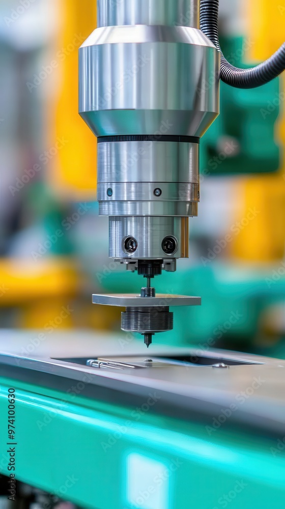 Poster close-up of a precision tool in an industrial setting, showcasing advanced technology for machining 