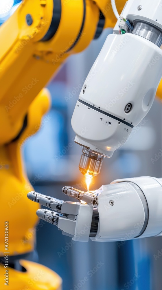 Poster close-up of a robotic arm with a precision tool, showcasing advanced technology in automation and ma