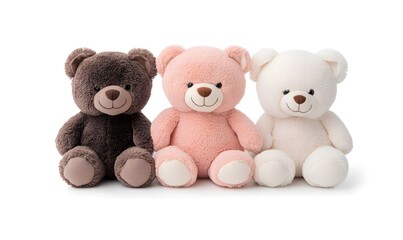 Obraz premium Three teddy bears are sitting together on a white background