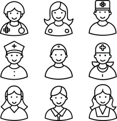 Fototapeta premium Medical Staff Icons Elegant Line Art