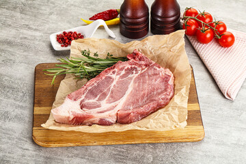 Raw pork neck steak uncoocked
