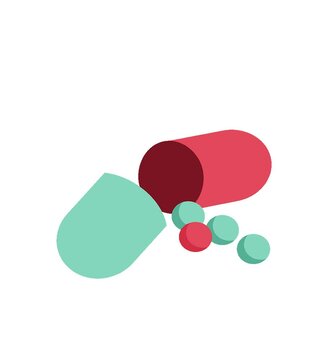 Flat colour illustration of an open capsule pill