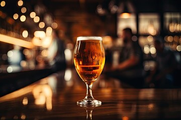 bartender with glass of beer in bar