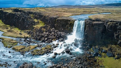 Obraz premium Mesmerizing bird's-eye views reveal the mystical charm of the fog-covered landscapes of the Faroe Islands