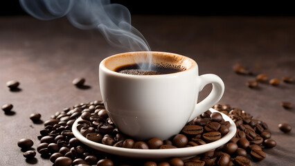 Fototapeta premium cup of coffee with beans