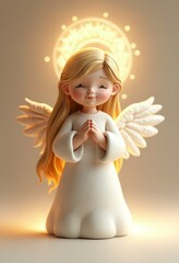 Fototapeta premium Christmas angel, with a golden halo, 3D illustration, copy space for text