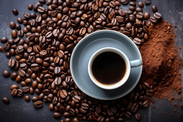 Naklejka premium coffee beans on a wooden background
