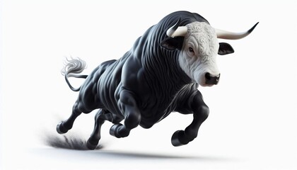Fototapeta premium Black Bull Charging Isolated on White Background