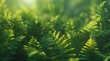 A macro view of small tropical ferns, focusing on the delicate fronds and fine textures that create a lush, green scene. 8k UHD, suitable for high-quality printing or digital display. 