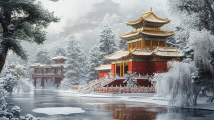 buddhist temple in the snow