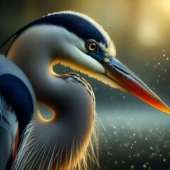 beautiful close-up scene of a Great blue heron in its natural habitat
