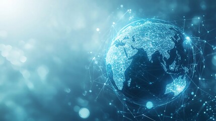 Abstract blue planet Earth with a global network and connectivity concept, data transfer in the cyber world on a light background