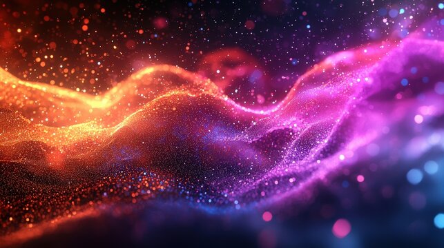 Abstract 3D music visualizer with colorful particles, 3D background music, dynamic and captivating.