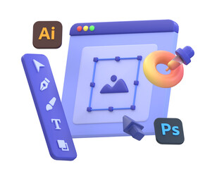 Graphic design course landing page template. Graphic designer illustration