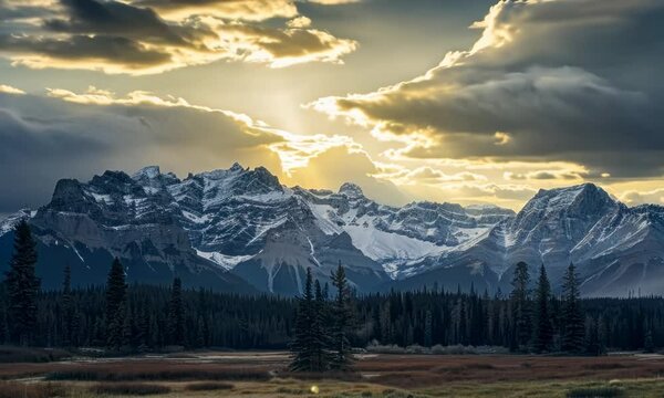 Rocky mountains with dramatic clouds and lighting, , Video