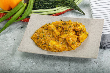 Spicy chicken masala in the bowl