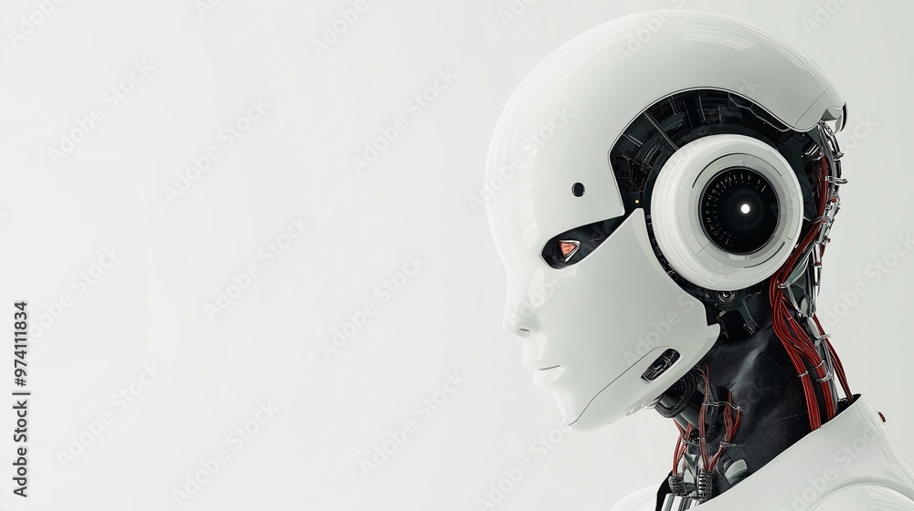Poster the face of the future: a sleek, white android gazes into the distance, its intricate mechanics and 