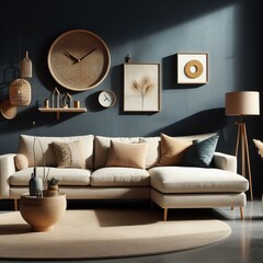 modern blue living room with sofa