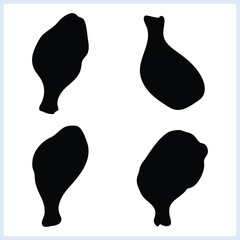 Chicken leg piece, Chicken leg piece Icon silhouette set and vector illustration