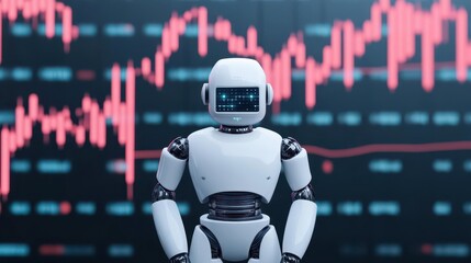 Stock market graph being processed through a robotic neural network, financial processing, AI learning market behavior