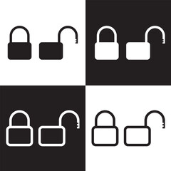 Lock icon collection. Locked and unlocked black and white  line icon set. Flat security symbol. Isolated on black and white background. Vector Illustration. EPS 10