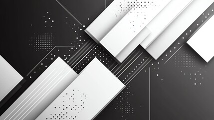 Obraz premium Abstract black and white geometric background with stripes and dots.