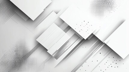 Abstract geometric background with white squares and halftone dots