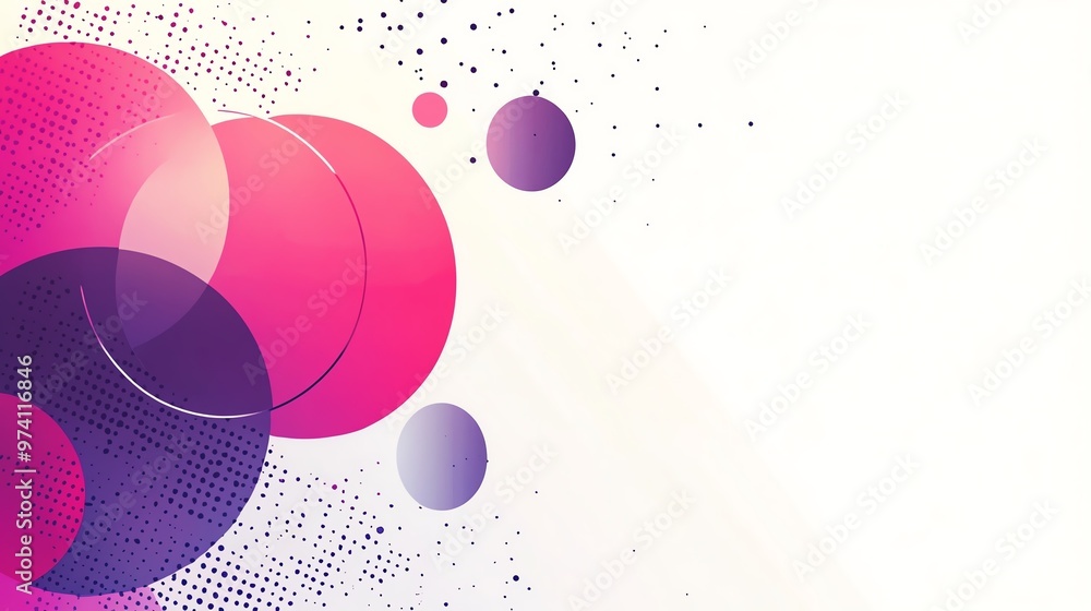 Aufkleber abstract background with pink and purple circles and a halftone pattern.