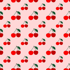 Seamless pattern design with cherry berries. Hand drawn cherry with seamless pattern.