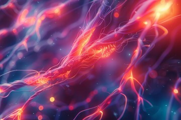 Obraz premium A vibrant, abstract representation of neural pathways, showcasing dynamic colors and intricate patterns of light and energy.