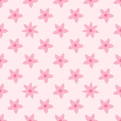 Floral seamless pattern with blooming flowers. Simple cute modern pattern seamless background. Vector floral background with pink colors.