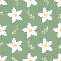 Seamless flower pattern vector. Cute floral hand drawn floral wallpaper on blue background.