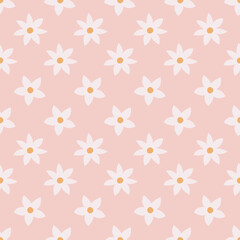 Cute seamless pattern with abstract flowers. Elegant floral pattern on pink background.