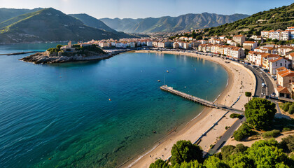 Naklejka premium Vue panoramique sur une plage pittoresque bordée de montagnes