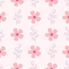 Simple floral pattern vector background. Cute seamless pattern with abstract flowers and leaves. 