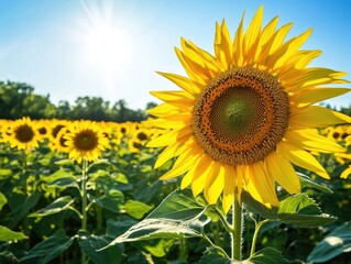 Obraz premium Sunflower Field with Blue Sky