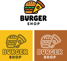 Creative Minimalist Burger and Pizza Restaurant Logo Design Vector
