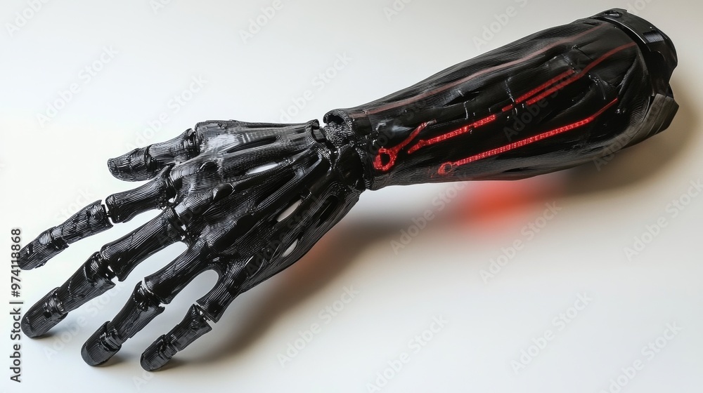 Poster futuristic 3d printed prosthetic limb with smart sensors for enhanced functionality