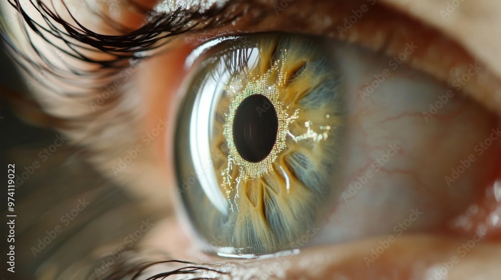 Poster futuristic bionic eye implant with heads-up display interface for enhanced vision and augmented real