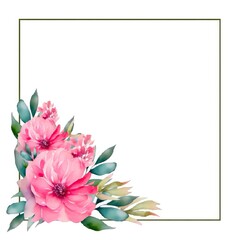 Delicate pink floral border design featuring vibrant blooms and green leaves, perfect for invitations or decorative projects