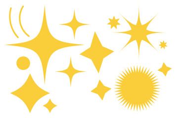 Set of original star sparkle shapes. Abstract shine effect vector sign. Retro futuristic bright vector icons collection. Glowing light effect, twinkle templates stars and bursts, shiny flash