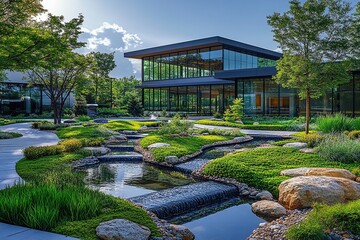 Professional landscaper designing a corporate campus