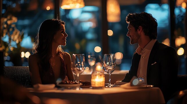 Elegant couple having dinner in a chic
