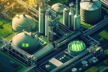 Fototapeta premium Green technology system for managing biochemical waste. Feature advanced waste treatment processes, such as bioreactors that convert waste into useful byproducts or energy